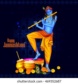 easy to edit vector illustration of Happy Krishna Janmashtami background