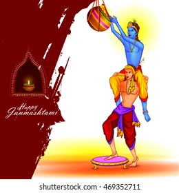 easy to edit vector illustration of Happy Krishna Janmashtami background