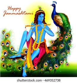 easy to edit vector illustration of Happy Krishna Janmashtami background