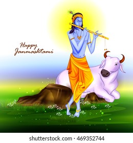 easy to edit vector illustration of Happy Krishna Janmashtami background