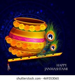 easy to edit vector illustration of Happy Krishna Janmashtami Dahi Handi meaning cream and pot background