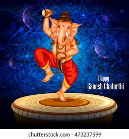 easy to edit vector illustration of Happy Ganesh Chaturthi background with Lord Ganpati dancing on drum