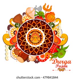 easy to edit vector illustration of Happy Durga Puja India festival holiday doodle background
