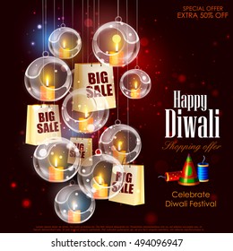 easy to edit vector illustration of Happy Diwali shopping sale offer