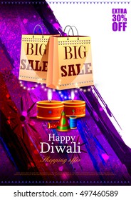 easy to edit vector illustration of Happy Diwali shopping sale offer with decorated diya for India festival