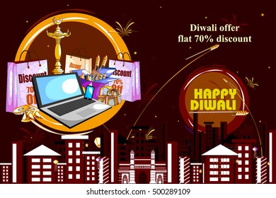 easy to edit vector illustration of Happy Diwali shopping sale offer with decorated diya for India festival