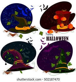 easy to edit vector illustration of Happy Halloween hat scary background