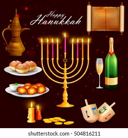 easy to edit vector illustration of Happy Hanukkah for Israel Festival of Lights celebration