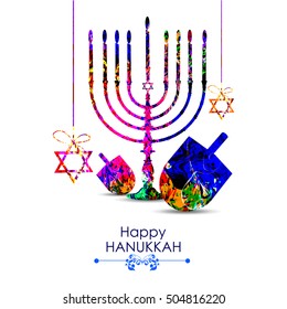easy to edit vector illustration of Happy Hanukkah for Israel Festival of Lights celebration