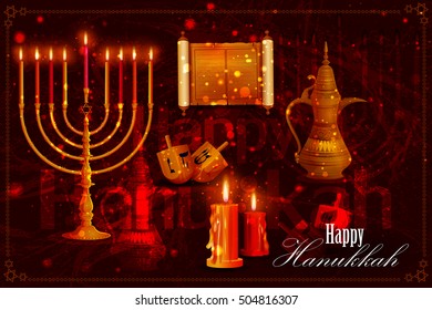 easy to edit vector illustration of Happy Hanukkah for Israel Festival of Lights celebration