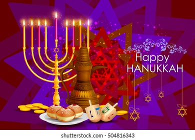 easy to edit vector illustration of Happy Hanukkah for Israel Festival of Lights celebration