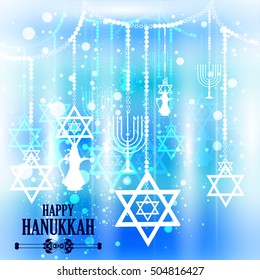 easy to edit vector illustration of Happy Hanukkah for Israel Festival of Lights celebration