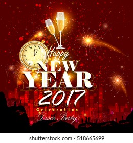 easy to edit vector illustration of Happy New Year 2017 party celebration poster