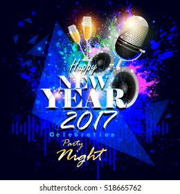 easy to edit vector illustration of Happy New Year 2017 party celebration poster