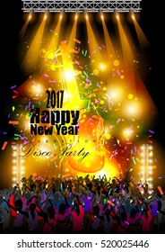 easy to edit vector illustration of Happy New Year 2017 disco party celebration poster