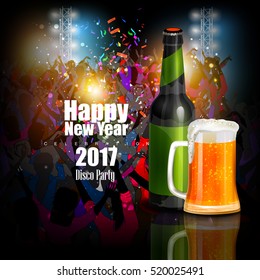 easy to edit vector illustration of Happy New Year 2017 disco party celebration poster