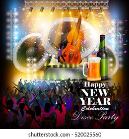 easy to edit vector illustration of Happy New Year 2017 disco party celebration poster