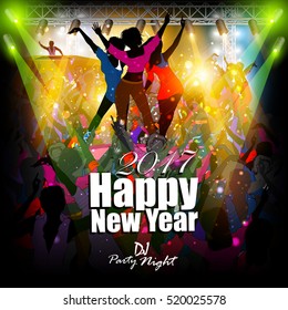 easy to edit vector illustration of Happy New Year 2017 disco party celebration poster