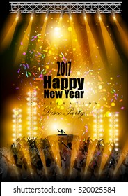 easy to edit vector illustration of Happy New Year 2017 disco party celebration poster