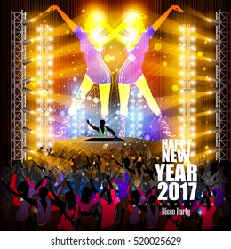 easy to edit vector illustration of Happy New Year 2017 disco party celebration poster