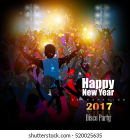 easy to edit vector illustration of Happy New Year 2017 disco party celebration poster