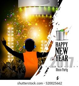easy to edit vector illustration of Happy New Year 2017 disco party celebration poster