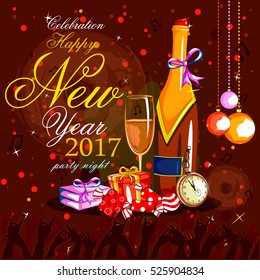 easy to edit vector illustration of Happy New Year 2017 party celebration poster