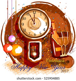 easy to edit vector illustration of Happy New Year 2017 party celebration poster