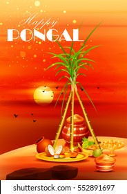 easy to edit vector illustration of Happy Pongal festival of Tamil Nadu India background
