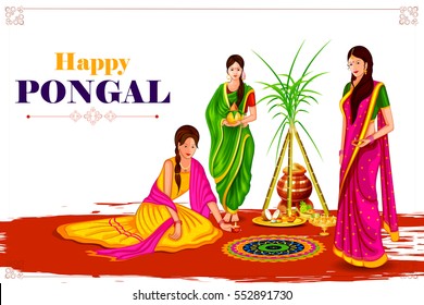 easy to edit vector illustration of Happy Pongal festival of Tamil Nadu India background
