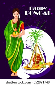easy to edit vector illustration of Happy Pongal festival of Tamil Nadu India background