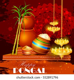 easy to edit vector illustration of Happy Pongal festival of Tamil Nadu India background