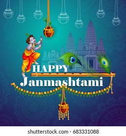 easy to edit vector illustration of Happy Krishna Janmashtami greeting background