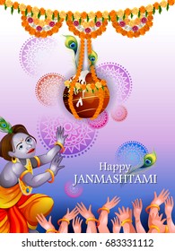easy to edit vector illustration of Happy Krishna Janmashtami greeting background