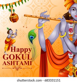 easy to edit vector illustration of Happy Krishna Janmashtami greeting background