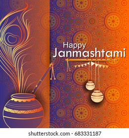 easy to edit vector illustration of Happy Krishna Janmashtami Dahi Handi meaning cream and pot background