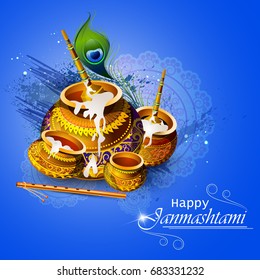 easy to edit vector illustration of Happy Krishna Janmashtami Dahi Handi meaning cream and pot background