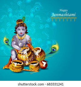 easy to edit vector illustration of Happy Krishna Janmashtami greeting background