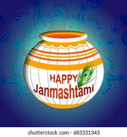 easy to edit vector illustration of Happy Krishna Janmashtami Dahi Handi meaning cream and pot background