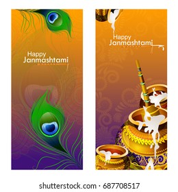 easy to edit vector illustration of Happy Krishna Janmashtami Dahi Handi meaning cream and pot background