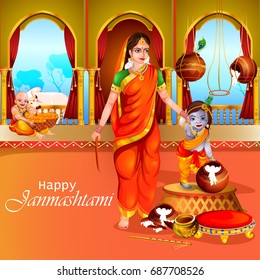 easy to edit vector illustration of Happy Krishna Janmashtami greeting background