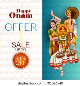 easy to edit vector illustration of Happy Onam holiday for South India festival promotion for shopping sale background