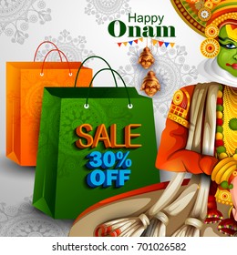 easy to edit vector illustration of Happy Onam holiday for South India festival promotion for shopping sale background