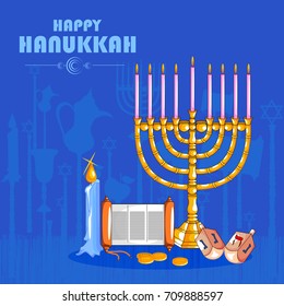 easy to edit vector illustration of Happy Hanukkah for Israel Festival of Lights celebration