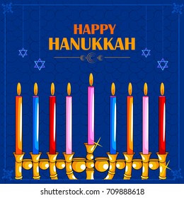 easy to edit vector illustration of Happy Hanukkah for Israel Festival of Lights celebration