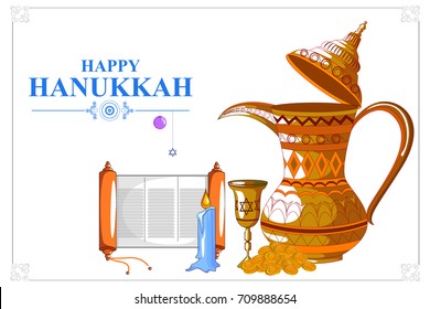 easy to edit vector illustration of Happy Hanukkah for Israel Festival of Lights celebration