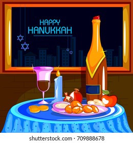 easy to edit vector illustration of Happy Hanukkah for Israel Festival of Lights celebration