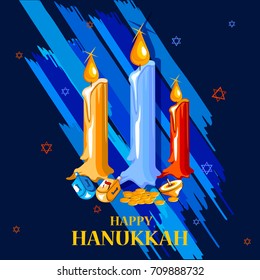 easy to edit vector illustration of Happy Hanukkah for Israel Festival of Lights celebration