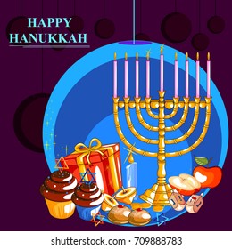 easy to edit vector illustration of Happy Hanukkah for Israel Festival of Lights celebration