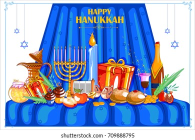 easy to edit vector illustration of Happy Hanukkah for Israel Festival of Lights celebration